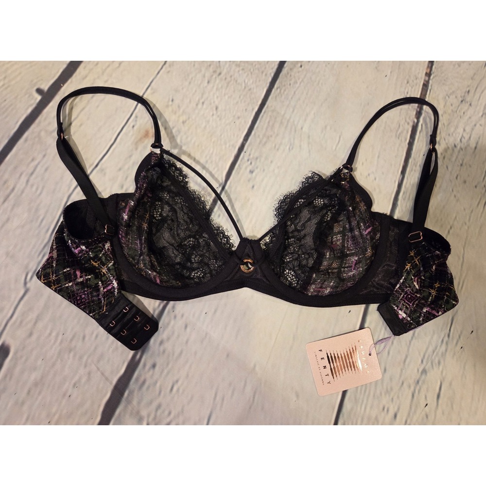 Savage‎ X Fenty NWT 34DD Unlined Lace Bra A Little Tart- Hella Plaid - Picture 7 of 8